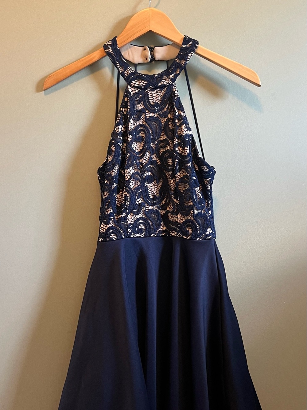 B. Darlin Navy Lace Detail Evening Dress